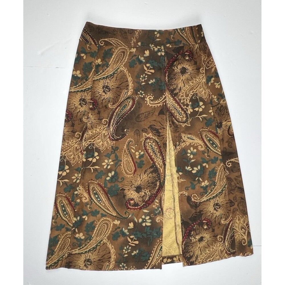 VTG Y2K Requirements Midi‎ Skirt Womens 12 Paisley Floral High Slit Fairy Indie